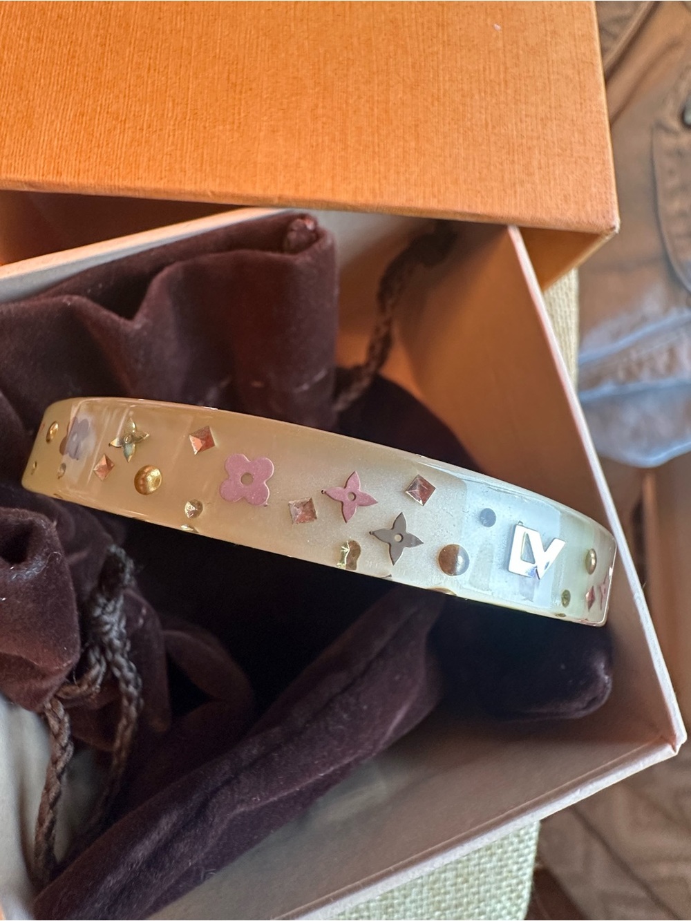 Louis Vuitton White Enamel Monogram Bangle with Pink & Purple Accents - Picture 6 of 8